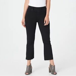 Spanx Black Cropped Denim Jean Pull on Raw Hem Flare XL